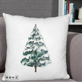 Perna Decorativa Fluffy cu tematica de Craciun, Brad 2, 40x40 cm, Alb Pufos, Husa Detasabila, Perna Inclusa, BEKZ®