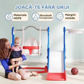 AIYAPLAY Tobogan copii 4 în 1 cu leagăn, scară de cățărare și coș de baschet, 18-48 luni, albastru închis | Aosom Romania