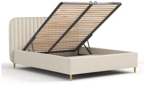 Pat bej tapițat cu spațiu de depozitare cu somieră 120x200 cm Noto – Maison de Rêve