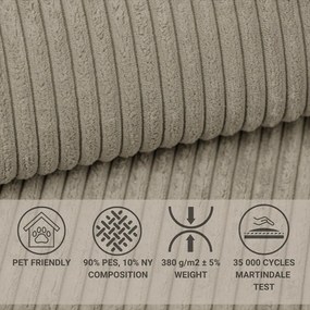 Colțar bej extensibil/cu spațiu de depozitare cu tapițerie din catifea reiată (cu colț pe partea dreaptă/în formă de ”L”) Tonga – Maison de Rêve