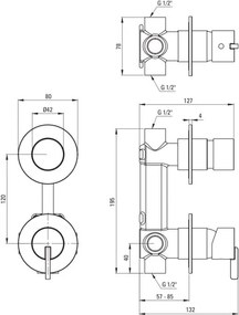 SILIA - Baterie pentru Duș Îngropată, cu Comutator de Duș, Bronz Periat (BQS_C44P)