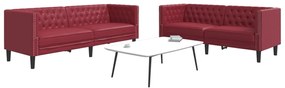 vidaXL Set canapele Chesterfield cu 2 locuri roșu vin piele eco.