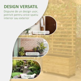 Outsunny Jardiniera inaltata verticala cu 4 roti si suport pentru plantele cataratoare, din  lemn de brad, 76x30x155cm, alb | Aosom Romania