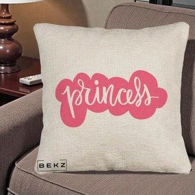 Perna Decorativa Princess Text Roz, 40x40 cm, Bej Canapea, Husa Detasabila, Perna Inclusa, BEKZ®