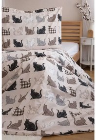 Lenjerie de pat din bumbac Renforce PATTERNED CATS bej Dimensiune lenjerie de pat: 2 buc 70 x 90 cm | 200 x 220 cm