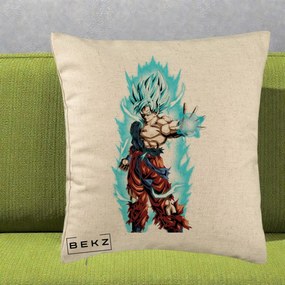 Perna Personalizata Dragon Ball Goku Ultra Instinct Blue, 40x40 cm, Bej, Husa Detasabila, Perna Inclusa, BEKZ®
