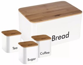 Set cutie de paine alba cu 3 recipiente otel, capace din bambus Kinghoff KH-1026