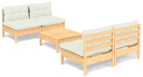 3096004 vidaXL Set mobilier grădină cu perne crem, 5 piese, lemn de pin