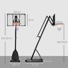 SPORTNOW Cos si suport de baschet reglabil pe inaltime cu panou robust si baza ponderata, portabil pe roti, 2,4-2,9 m | Aosom Romania