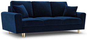 Canapea  extensibila 3 locuri Moghan cu tapiterie din catifea, picioare din metal auriu, albastru royal