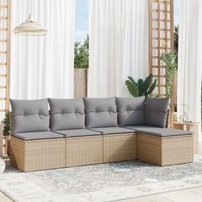 vidaXL Set canapele de grădină cu perne, 5 piese, bej, poliratan