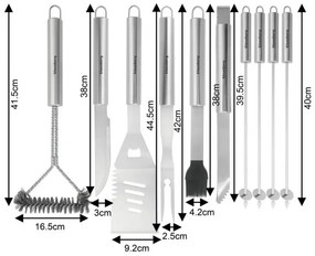 Set de 11 ustensile de grătar Klausberg KB 7901, Geantă de transport, Mânere ergonomice, Oțel inoxidabil, Inox