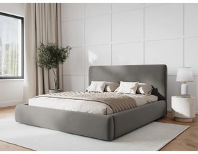 Pat matrimonial gri tapițat cu spațiu de depozitare cu somieră 160x200 cm Colonel – Cosmopolitan Design