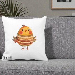 Perna Decorativa Pui Kawaii Portocaliu Dungi Calde, 40x40 cm, Alba Mata, Husa Detasabila, Perna Inclusa, BEKZ®
