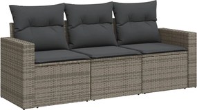 vidaXL Set canapea de grădină cu perne, 3 piese, gri, poliratan