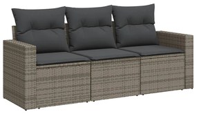 3250997 vidaXL Set canapea de grădină cu perne, 3 piese, gri, poliratan