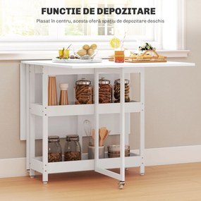 HOMCOM Masă Pliabilă cu 2 Blaturi Rabatabile pentru 4 Persoane cu 2 Rafturi Deschise, Gri | Aosom Romania