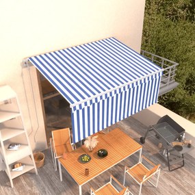 vidaXL Copertină retractabilă automat cu stor, albastru &amp; alb, 3x2,5 m