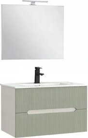 Trent Mobilier de baie 80 cm lavoar ceramic (2 sertare) cu oglindă 60x80 cm alb-verde