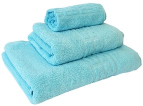 Set 3 prosoape de baie 70x130 cm, 50x90 cm, 30x50 cm, bumbac, cyan