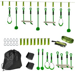 AIYAPLAY Parcurs de obstacole Ninja pentru copii 10 M kit tirolian complet 7 piese încărcare 50 kg, instalare ușoară, verde | Aosom Romania
