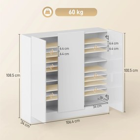HOMCOM Dulap de Pantofi pentru 25-30 de Pantofi cu Uși Amortizate, Alb Lucios | Aosom Romania