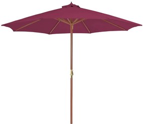 vidaXL Umbrelă de soare exterior, stâlp din lemn, 300 cm, roșu bordo