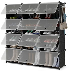 Suport pentru pantofi din plastic cu 12 compartimente și cârlige laterale