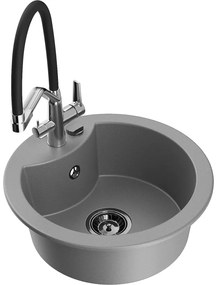 Mexen Diego chiuvetă de granit cu 1 compartiment și robinet de bucătărie Duo, gri - 6512-71-671701-07-B