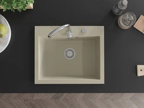 Mexen Elix chiuvetă de bucătărie din granit cu o cuvă 600 x 500 mm, bej, cu sifon cromat - 6525601005-69