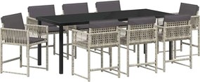 vidaXL Set de masă pentru grădină 9 pcs Gri deschis poliratan