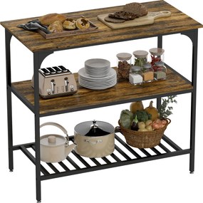 HOMCOM Raft de brutărie, raft de bucătărie cu 3 nivele și cadru din oțel, Maro rustic+Negru | Aosom Romania