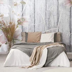 Tapet orhidee vintage cu inscripție - Love begins at home