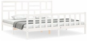 3193092 vidaXL Cadru de pat cu tăblie Super King Size, alb, lemn masiv