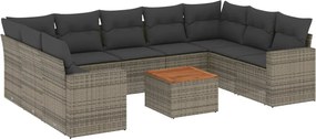 vidaXL Set mobilier de grădină cu perne, 10 piese, gri, poliratan