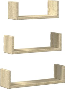 vidaXL Raft de perete, 3 buc., stejar sonoma, lemn prelucrat
