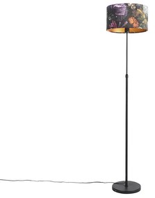 Lampă de podea neagră cu abajur din catifea cu flori 35 cm - Parte