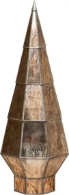 Brad decorativ din sticlă și metal, argintiu, formă conică, bază geometrică în trepte, finisaj patinat, 83 x 30 cm, „Grafik”