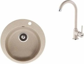 Set chiuveta bucatarie compozit Franke Rotondo Avena 51 cm finisaj bej mat si baterie Pola