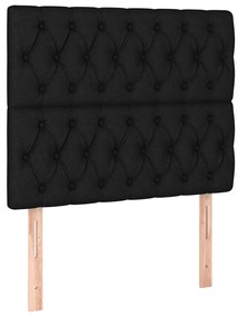 Pat cu arcuri, saltea si LED, negru, 90x200 cm, textil Negru, 90 x 200 cm, Design cu nasturi