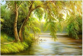 Tablou - Salcie lângă lac, pictură în ulei (90x60 cm)