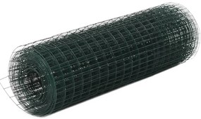 vidaXL Plasă de sârmă găini, verde, 10 x 0,5 m, oțel cu înveliș PVC