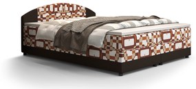 Pat matrimonial Boxspring 140 cm Orlando Comfort (Motiv + maro închis) (cu saltea și sp. depozitare). 1056250