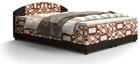Pat matrimonial Boxspring 140 cm Orlando Comfort (Motiv + maro închis) (cu saltea și sp. depozitare). 1056250