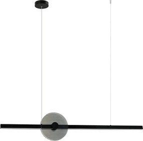 Lustra suspendata LED liniara neagra cu sticla fumurie, 20W 3000K
