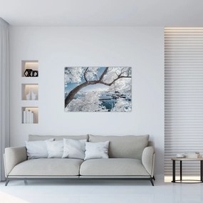 Tablou cu copac înzăpezit lângă apă (90x60 cm)