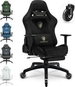 DOWINX 68A - Scaun Gaming Ergonomic, Extra-Lat și Construcție Heavy-Duty, Masaj in perna lombara, Material Textil respirabil, Suport picioare, Roti Silicon, Rezistent 150 kg, Negru