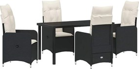 vidaXL Set de masă pentru grădină cu pernă 5 pcs Negru poliratan