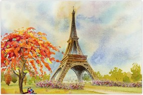 Tablou pictat cu turnul Eiffel (90x60 cm)