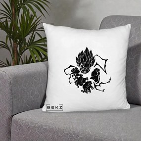 Perna Personalizata Dragon Ball Goku Super Saiyan Silueta, 40x40 cm, Alb Pufos, Husa Detasabila, Perna Inclusa, BEKZ®